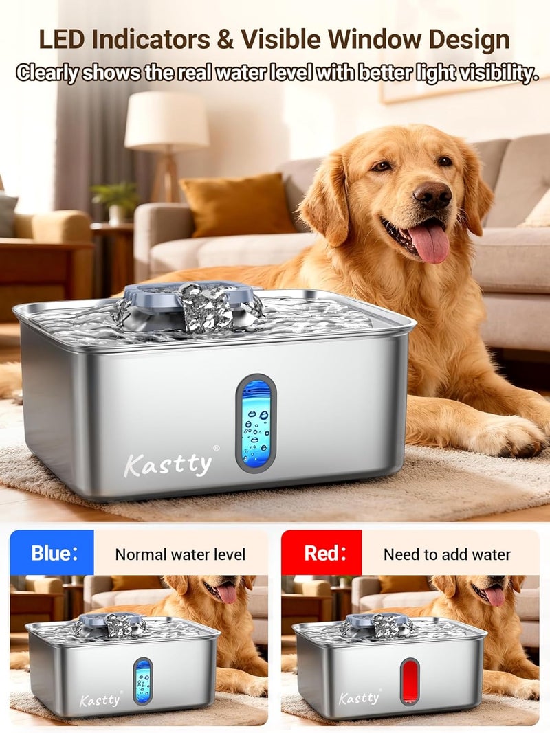Kastty 4 Gal Dog Water Fountain for Large Dogs,15L Stainless Steel Large Pet Water Fountain, Ultra Quiet Automatic Dog Water Bowl Dispenser with Water Level Window and LED Light(FS78,Grey - Image 5